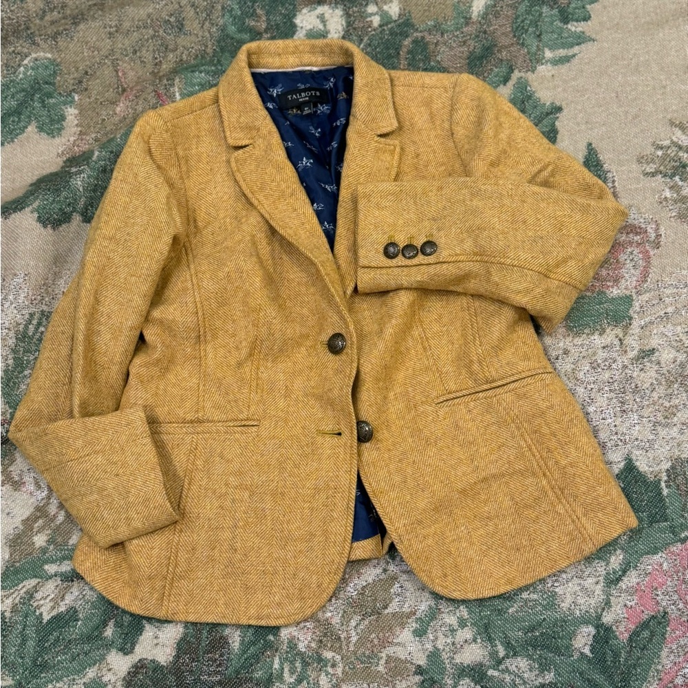 TALBOTS/ SHETLAND WOOL BLAZER - MUSTARD Size 8P - Picture 5 of 13